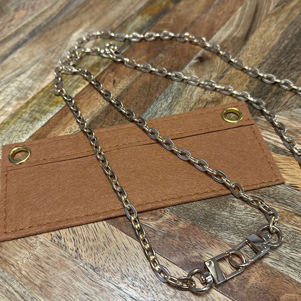 Wallet insert with 50” gold chain for crossbody strap